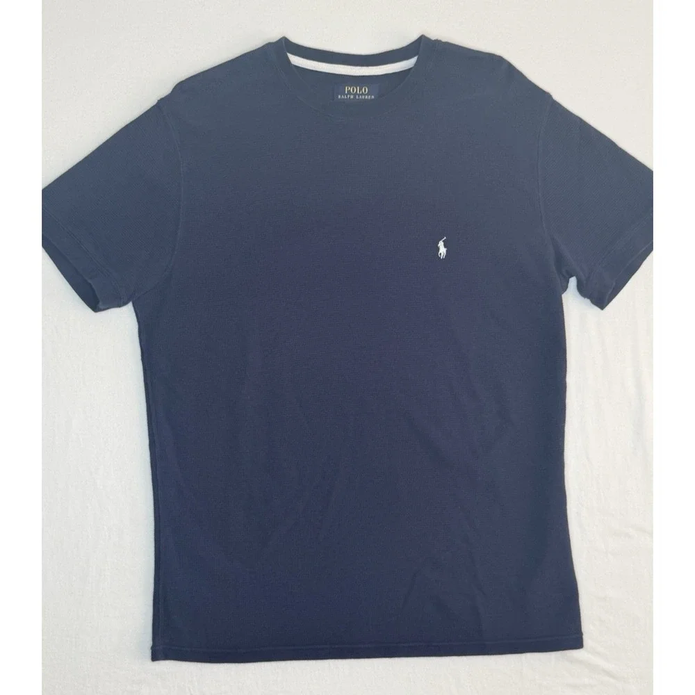 Polo Ralph Lauren Navy Waffle Knit Logo Polo Pony T-Shirt Crew Neck Men's L